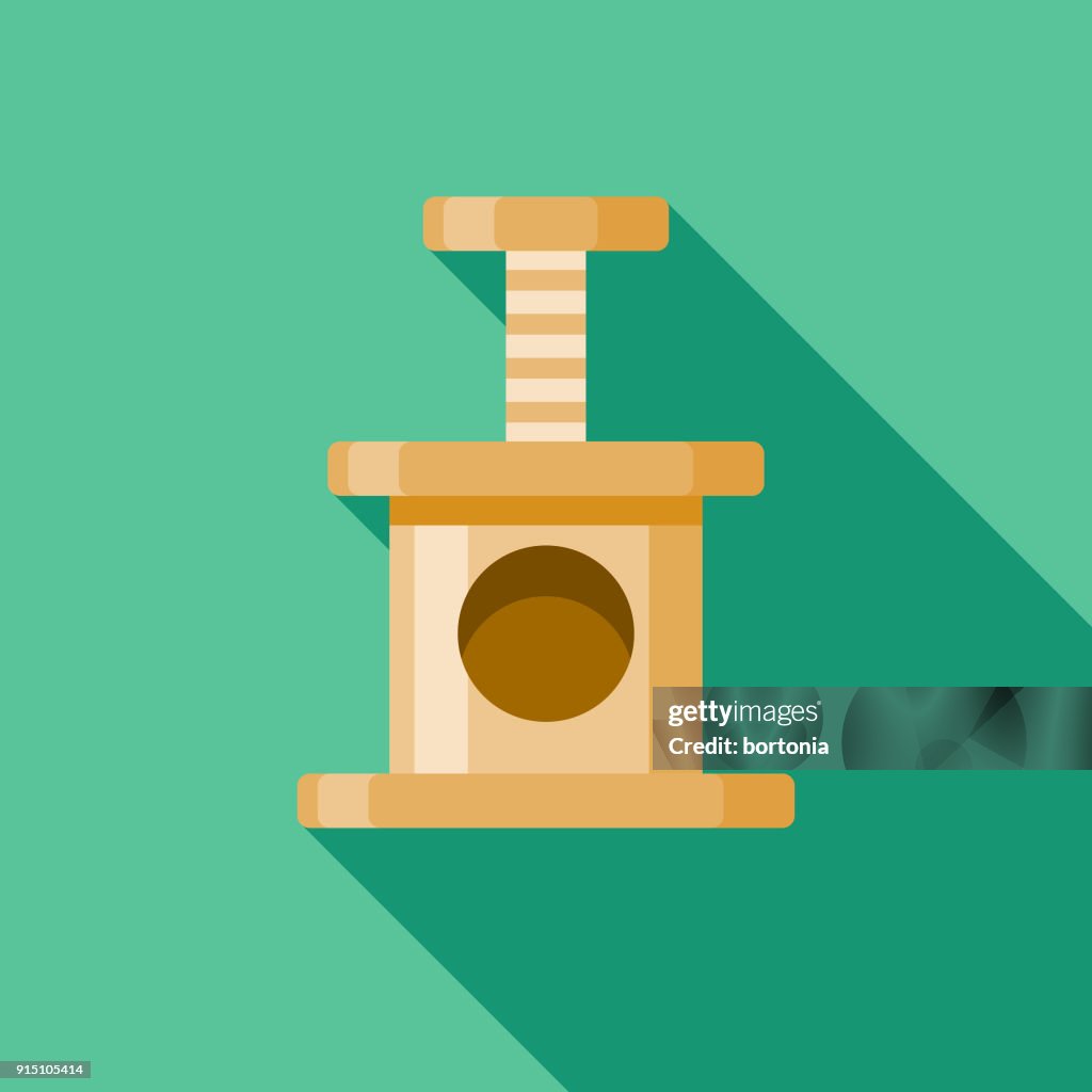 Cat Scratching Tree Flat Design Pet Care Icon
