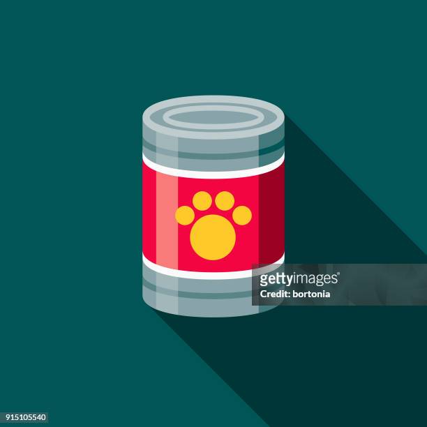 ilustrações de stock, clip art, desenhos animados e ícones de canned food flat design pet care icon - cat food