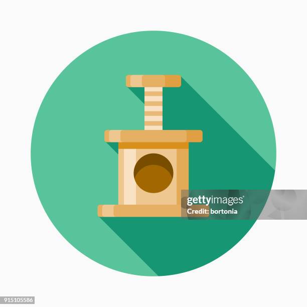 cat scratching tree flat design pet care icon - scratching post stock illustrations