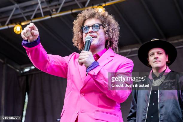Ben Jaffe of Preservation Hall Jazz Band speaks at Krewe Du Kanaval in Congo Square on February 6, 2018 in New Orleans, Louisiana.