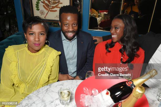 Jade Anouka, Clifford Samuel and guest attend the InStyle EE Rising Star Party at Granary Square on February 6, 2018 in London, England.