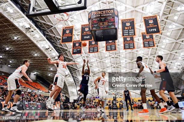 Antonio Woods of the Pennsylvania Quakers shoots the ball against the Princeton Tigers during the second half at L. Stockwell Jadwin Gymnasium on...