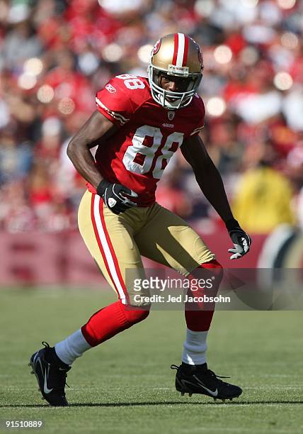 Isaac Bruce of the San Francisco 49ers in action against the St. Louis Rams during an NFL game on October 4, 2009 at Candlestick Park in San...