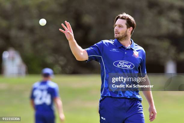 Mitchell McClenaghan of the Auckland Aces looks on during the One Day Ford Trophy Cup match between Canterbury and Auckland on February 7, 2018 in...