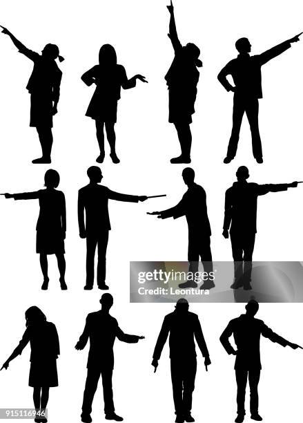 people pointing - businesswoman presenting stock illustrations