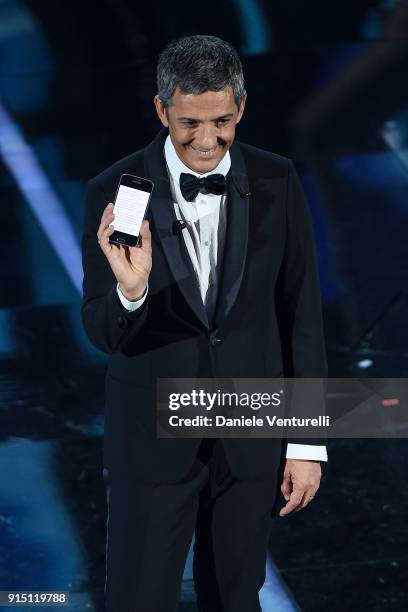 Rosario Fiorello attends the first night of the 68. Sanremo Music Festival on February 6, 2018 in Sanremo, Italy.