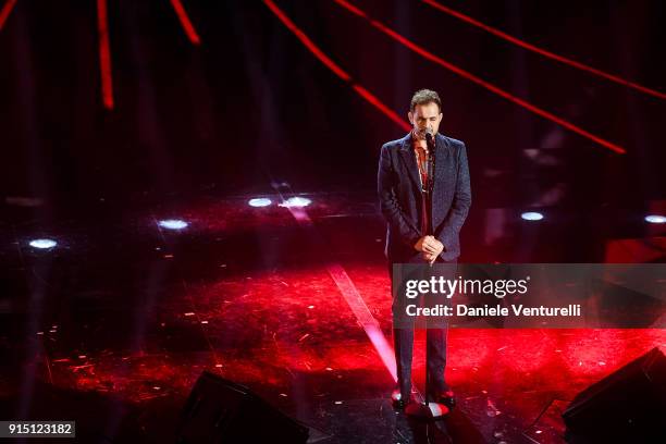 Renzo Rubino attends the first night of the 68. Sanremo Music Festival on February 6, 2018 in Sanremo, Italy.