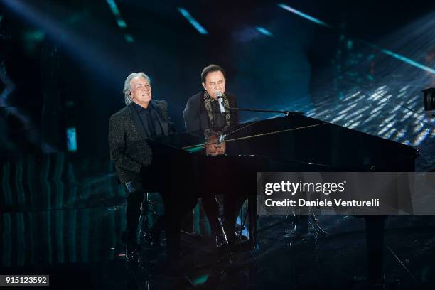 Roby Facchinetti and Riccardo Fogli attend the first night of the 68. Sanremo Music Festival on February 6, 2018 in Sanremo, Italy.