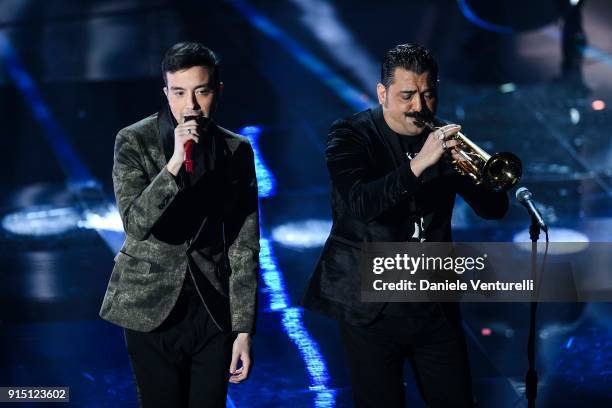 Diodato and Roy Paci attend the first night of the 68. Sanremo Music Festival on February 6, 2018 in Sanremo, Italy.