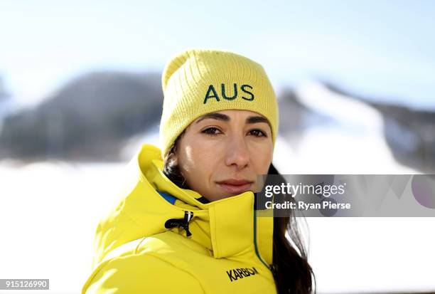 Australian Aerial Skier Lydia Lassila poses during previews ahead of the PyeongChang 2018 Winter Olympic Games at Alpenisa Ski Resort on February 7,...