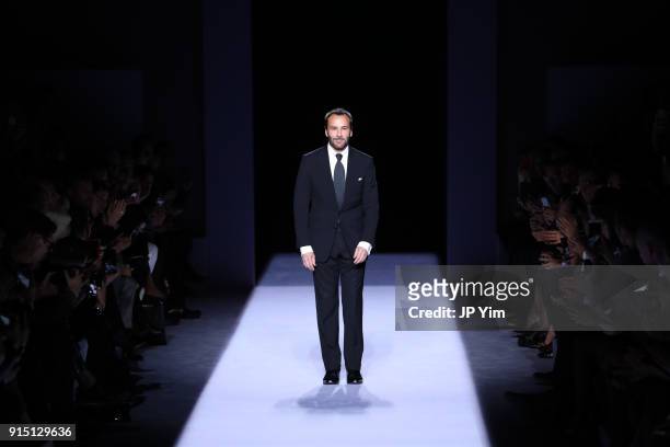 Designer Tom Ford walks the runway at the conclusion of his Tom Ford FW18 Collection at Park Avenue Armory on February 6, 2018 in New York City.