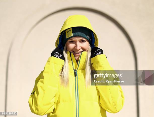 Australian Aerial Skier Danielle Scott poses during previews ahead of the PyeongChang 2018 Winter Olympic Games at Alpenisa Ski Resort on February 7,...