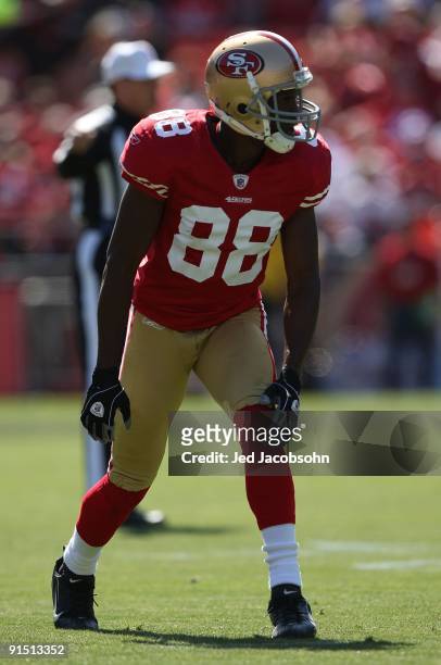 Isaac Bruce of the San Francisco 49ers in action against the St. Louis Rams during an NFL game on October 4, 2009 at Candlestick Park in San...