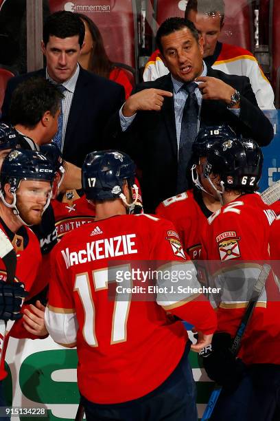 Florida Panthers Head Coach Bob Boughner directs his team from the bench along with Assistant Paul McFarland against the Vancouver Canucks at the...