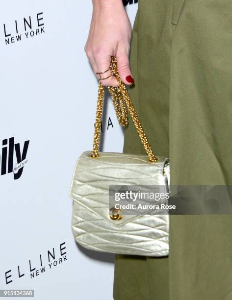 Detail shot of Nina Agdal's Purse at the Daily Front Row Celebrates 15 Years of Chic on February 6, 2018 in New York City.