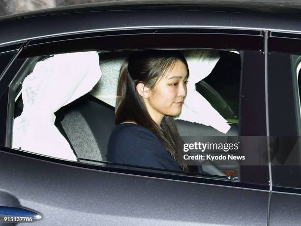 Princess Mako, the eldest granddaughter of Emperor Akihito is driven into the Akasaka Estate in Tokyo on Feb. 6. 2018. The Imperial Household Agency...