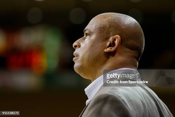 Northern Illinois Huskies head coach Mark Montgomery looks on during the first half of a regular season Mid-American Conference game between the...