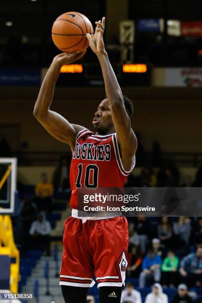 Northern Illinois Huskies guard Eugene German shoots a jump shot during the second half of a regular season Mid-American Conference game between the...