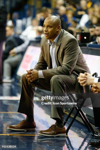 Northern Illinois Huskies head coach Mark Montgomery watches the action on the court during the second half of a regular season Mid-American...