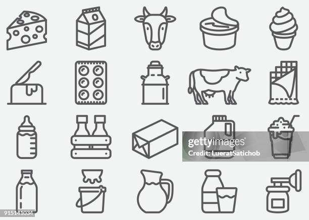 illustrations, cliparts, dessins animés et icônes de lait et produits laitiers ligne icônes - emballage yaourt