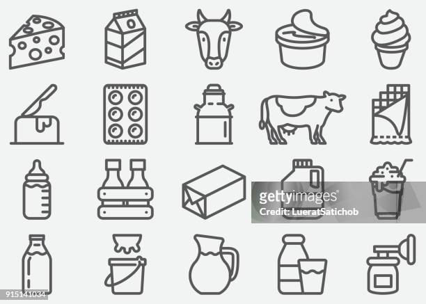 illustrazioni stock, clip art, cartoni animati e icone di tendenza di icone della linea latte e latticini - morbidezza