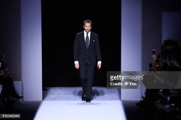 Designer Tom Ford walks the runway at the conclusion of his Tom Ford Mens FW18 Collection at Park Avenue Armory on February 6, 2018 in New York City.