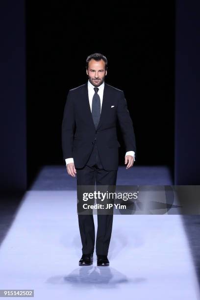 Designer Tom Ford walks the runway at the conclusion of his Tom Ford Mens FW18 Collection at Park Avenue Armory on February 6, 2018 in New York City.