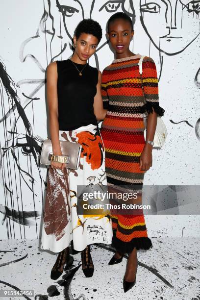Jourdana Phillips and Alicia Burke attend the Dior Spring-Summer 2018 Collection launch event at Milk Garage on February 6, 2018 in New York City.