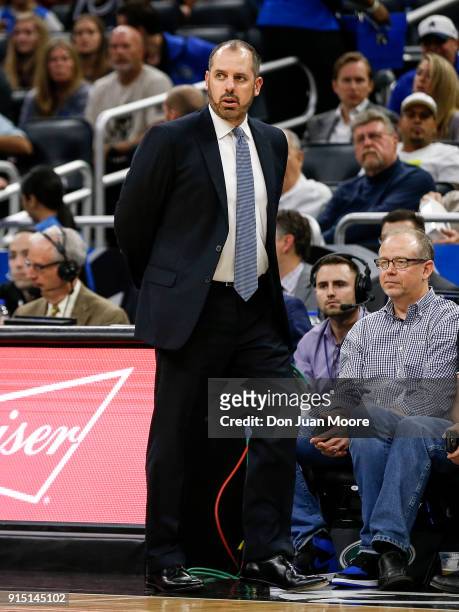 Head Coach Frank Vogel of the Orlando Magic during the game against the Cleveland Cavaliers at the Amway Cetnter on February 6, 2018 in Orlando,...
