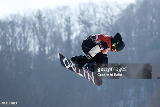 Snowboarder Sebastien Toutant of Canada trains during the Snowboard practice session during previews ahead of the PyeongChang 2018 Winter Olympic...