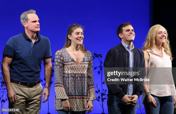 Michael Park, Laura Dreyfuss, Rachel Bay Jones with Taylor Trench as he takes his bows as the newest Evan in 'Dear Evan Hansen' on Broadway at the...