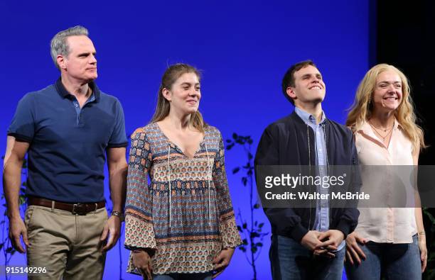 Michael Park, Laura Dreyfuss, Rachel Bay Jones with Taylor Trench as he takes his bows as the newest Evan in 'Dear Evan Hansen' on Broadway at the...