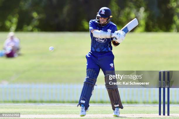 Mark Chapman of the Auckland Aces bats during the One Day Ford Trophy Cup match between Canterbury and Auckland on February 7, 2018 in Christchurch,...