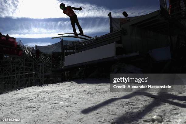 Kamil Stoch of Poland trains for the Men's Normal Hill Ski Jumping ahead of the PyeongChang 2018 Winter Olympic Games at Alpensia Ski Jumping Centre...