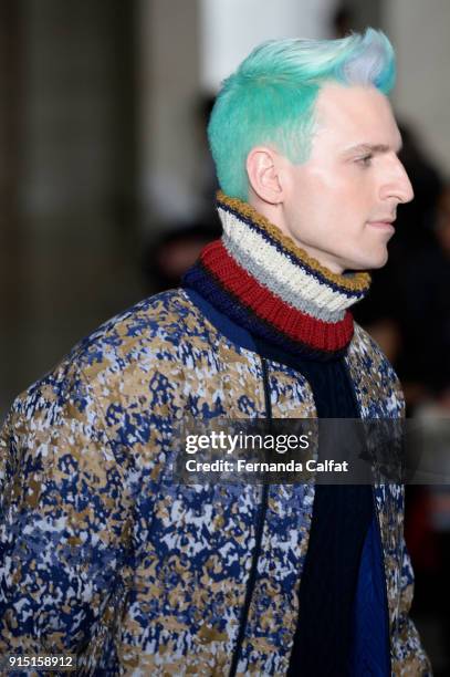 Walks at Perry Ellis Runway on February 2018 at New York Fashion Week Mens' at The Hippodrome Building on February 6, 2018 in New York City.