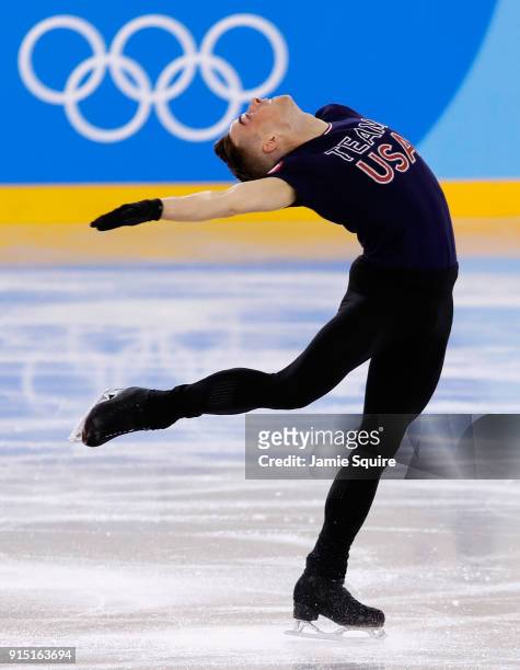 Adam Rippon of The United States trains during Figure Skating practice ahead of the PyeongChang 2018 Winter Olympic Games at Gangneung Ice Arena on...