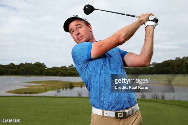Brett Rumford of Australia poses during the pro-am ahead of the World Super 6 at Lake Karrinyup Country Club on February 7, 2018 in Perth, Australia.