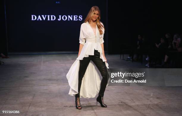 Victoria Lee showcases designs by AJE during the media rehearsal ahead of the David Jones Autumn Winter 2018 Collections Launch at Australian...