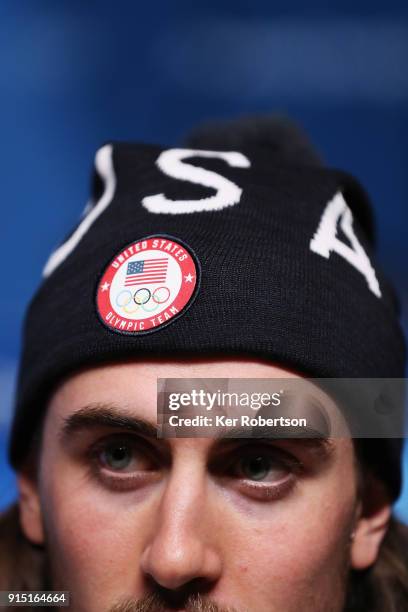 United States biathlete Sean Doherty attends a press conference at the Main Press Centre during previews ahead of the PyeongChang 2018 Winter Olympic...