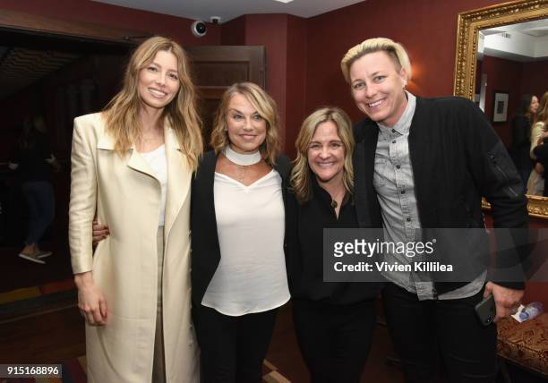 Jessica Biel, Esther Perel, Founder and Executive Producer, MAKERS, Dyllan McGee and Abby Wambach attend The 2018 MAKERS Conference at The Hollywood...