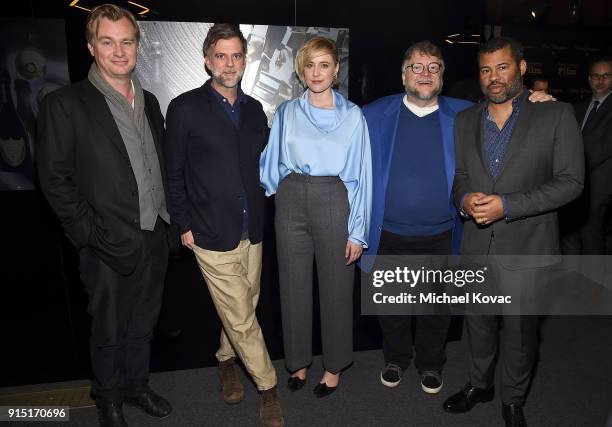 Christopher Nolan, Paul Thomas Anderson, Greta Gerwig, Guillermo del Toro, and Jordan Peele visit the Dom Perignon Lounge after receiving the...