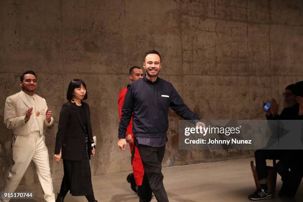 Carlos Campos appears on the runway during the Carlos Campos - February 2018 - New York Fashion Week Mens' presentation at Skylight Modern on...