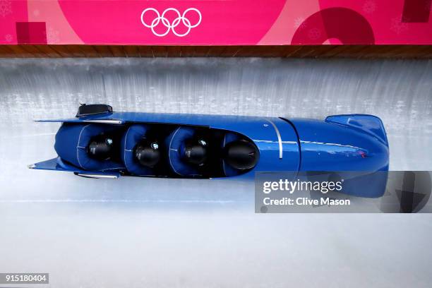 Romain Heinrich of France trains during Bobsleigh practice ahead of the PyeongChang 2018 Winter Olympic Games at Olympic Sliding Centre on February...