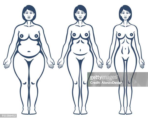 female before and after diet - before and after weight loss stock illustrations