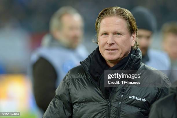 Head coach Markus Gisdol of Hamburg looks on prior to the Bundesliga match between Hamburger SV and 1. FC Koeln at Volksparkstadion on January 20,...