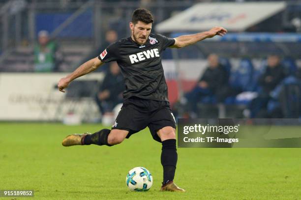 Milos Jojic of Koeln controls the ball during the Bundesliga match between Hamburger SV and 1. FC Koeln at Volksparkstadion on January 20, 2018 in...