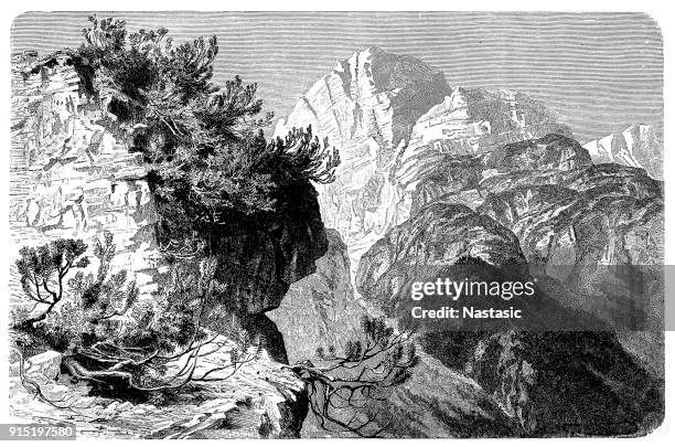 tyrolean high mountains - nordkette mountain stock illustrations