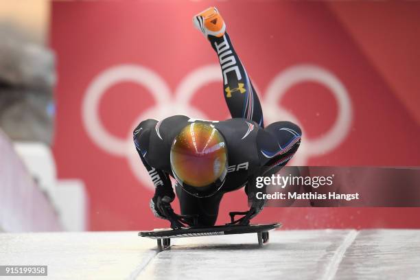 John Daly of the United States practices during Men's Skeleton training ahead of the PyeongChang 2018 Winter Olympic Games at the Olympic Sliding...