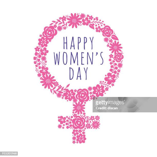ピンクのシンボルを持つ国際女性の日テンプレート。ベクトルの図。 - female symbol点のイラスト素材／クリップアート素材／マンガ素材／アイコン素材