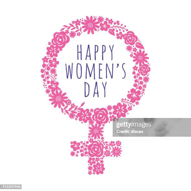 ilustrações de stock, clip art, desenhos animados e ícones de international women's day template with pink symbol. vector illustration. - dia internacional da mulher